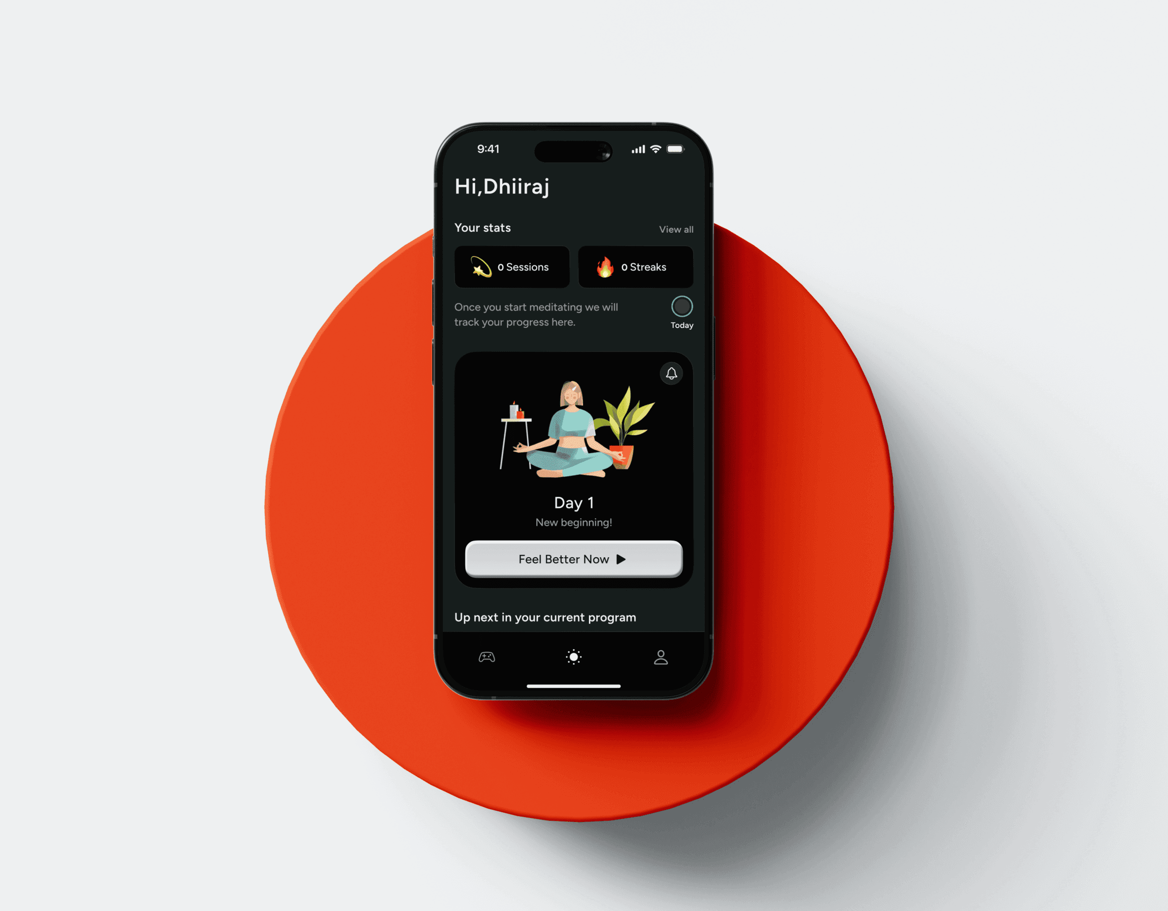 Iphone 16 showing MindEase app