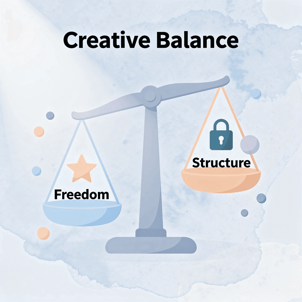  Balance scale comparing freedom versus structure in creativity