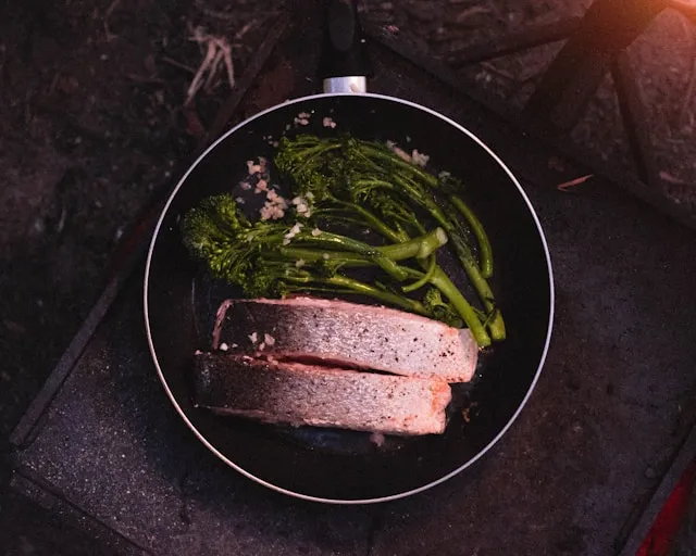 Grilled salmon with vegetables — a rich source of omega-3 and antioxidants.