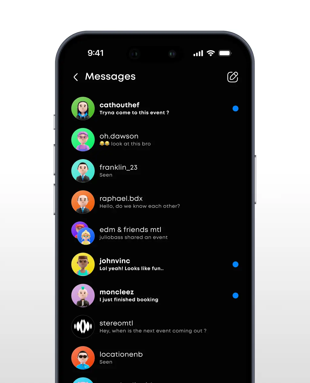 Mobile app design screen showing a list of messages.