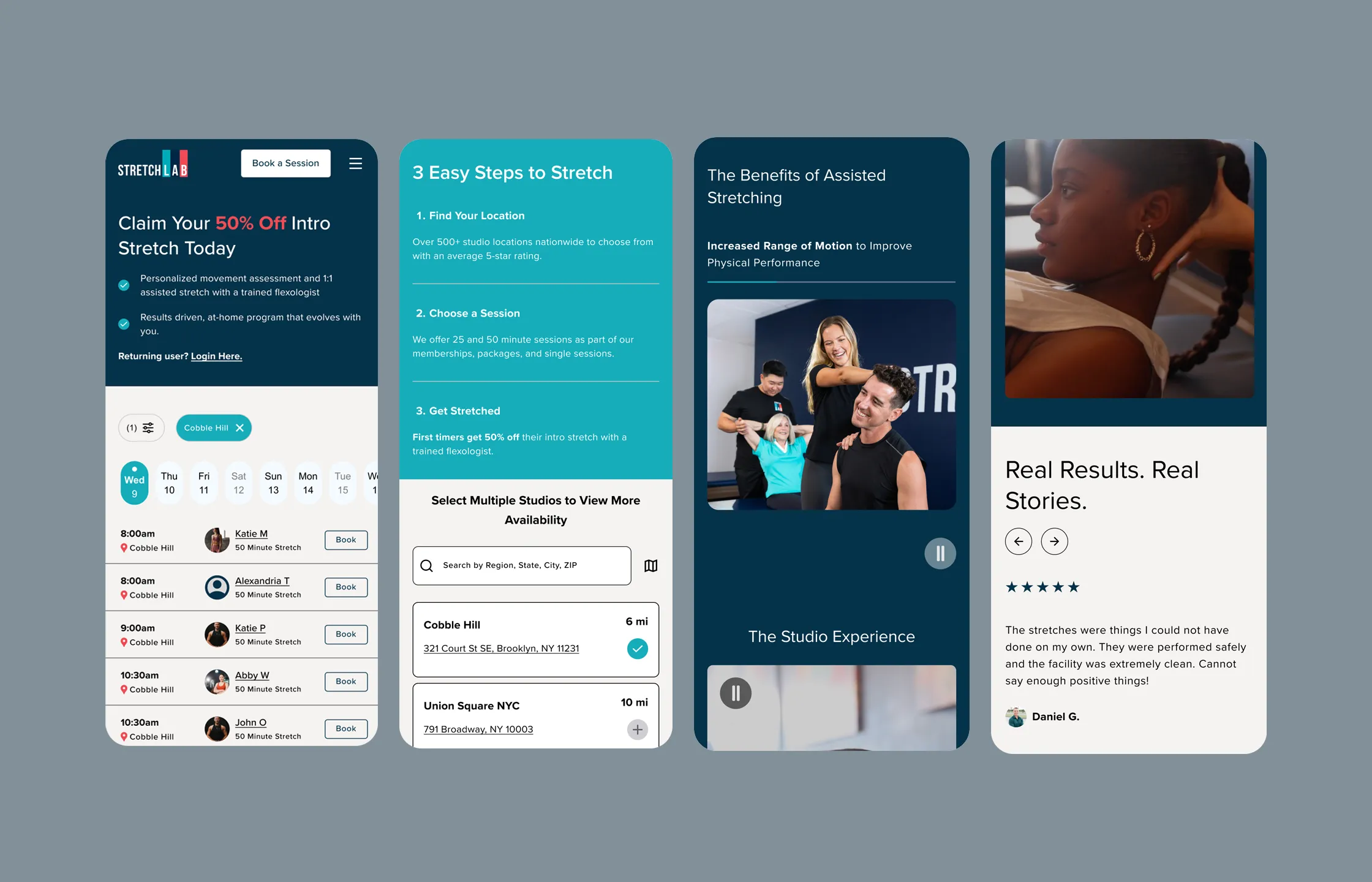 Screens of the mobile paid media landing page