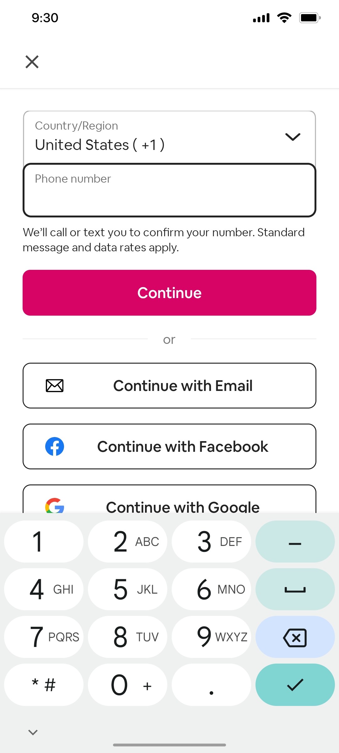 Airbnb Login via Mobile screen