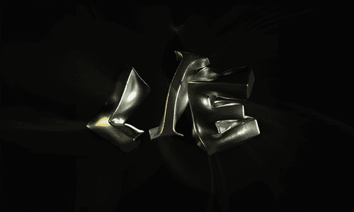 Liquid chrome 3D lettering on black. 3D render