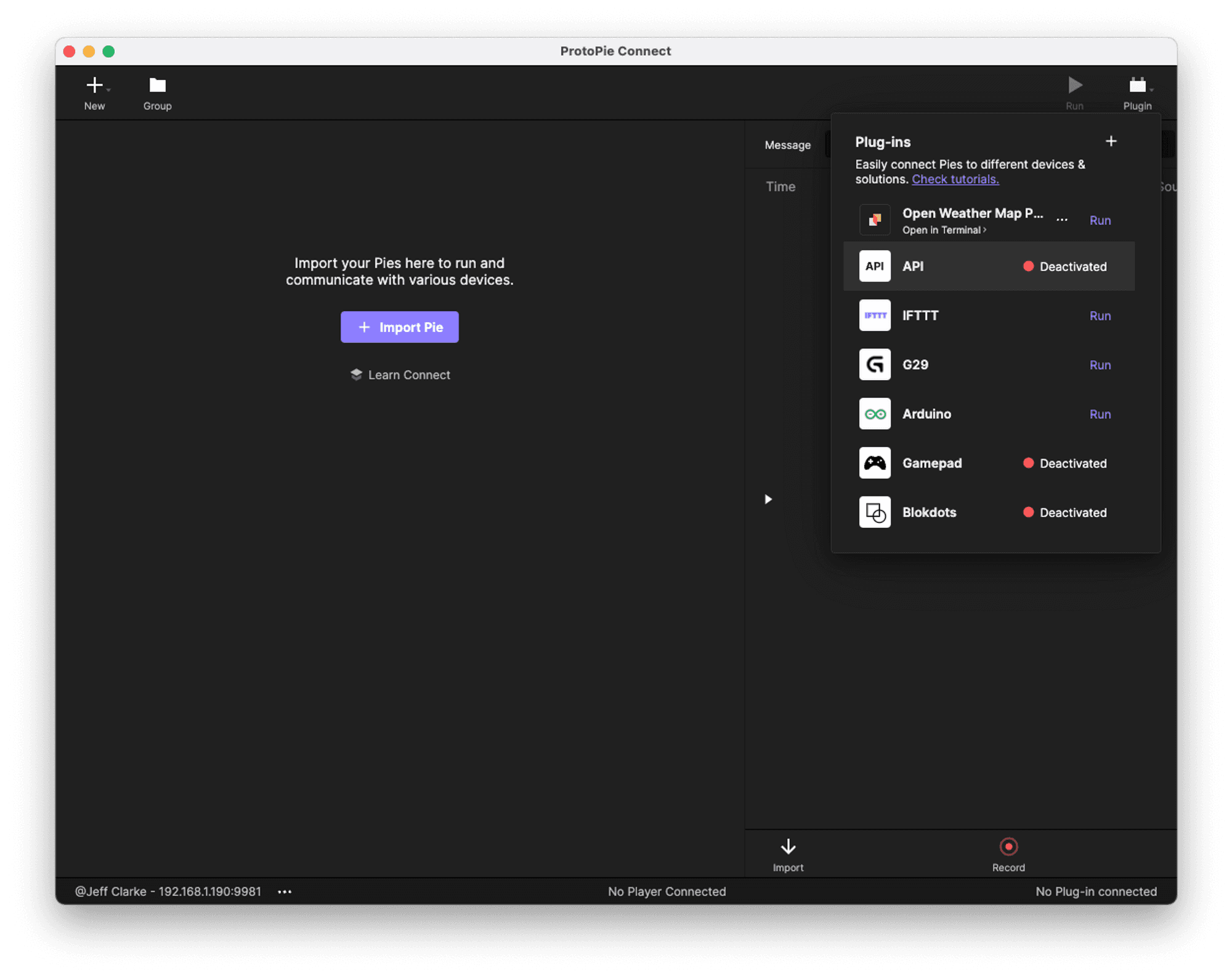 Click on Plugins in the top-right, then on API.