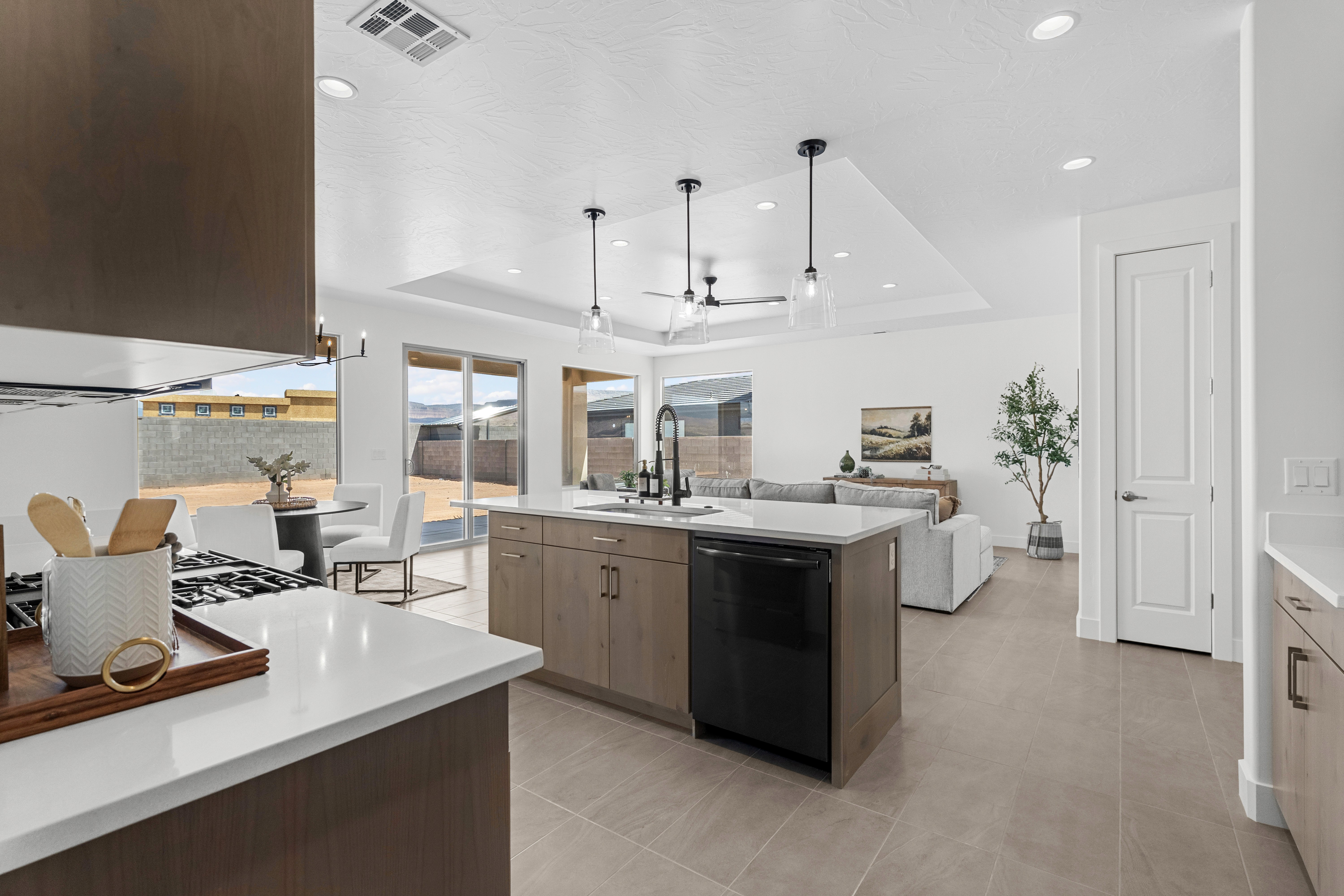 Kitchen looking toward the living room in The Nest at Falcon Ridge.