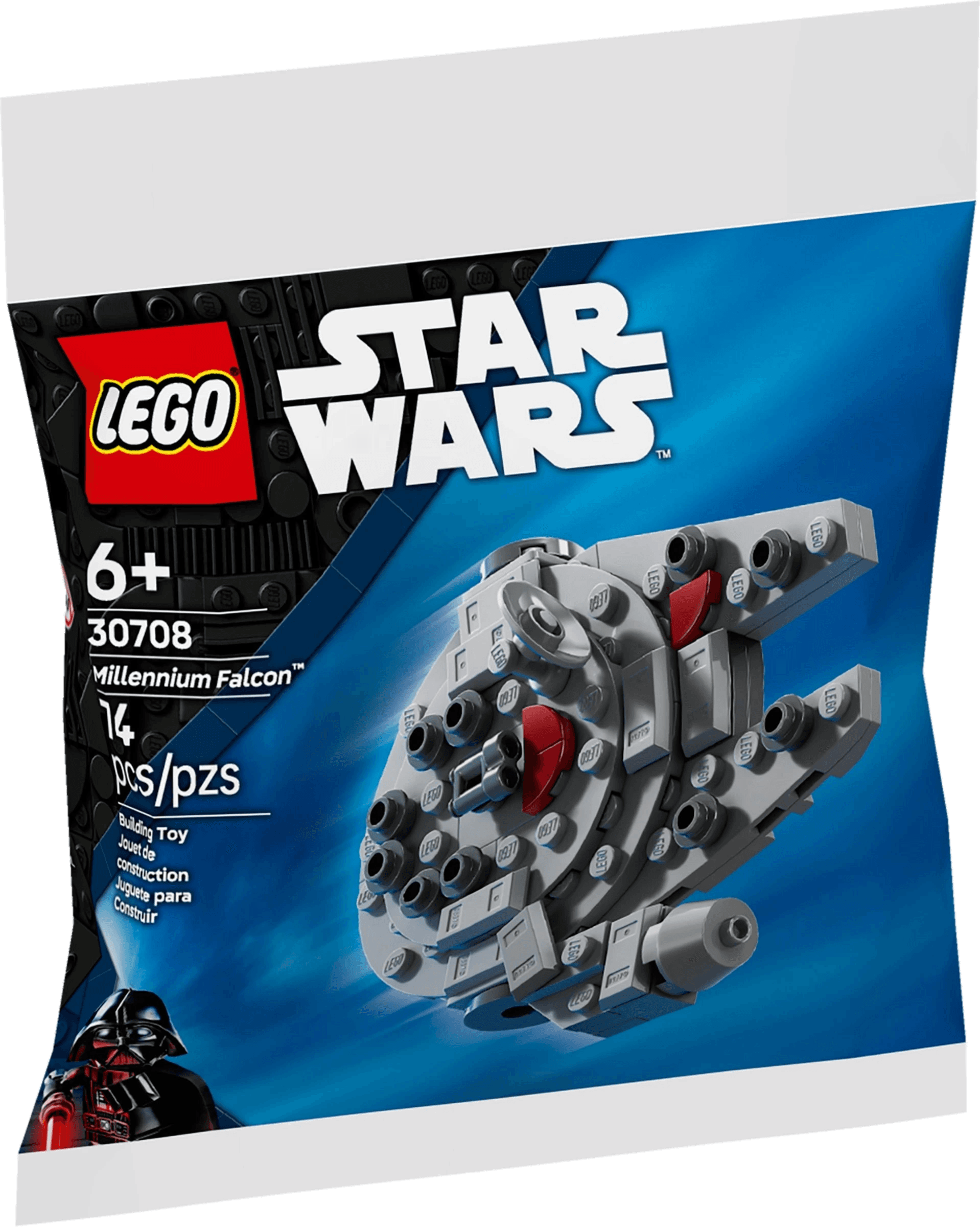 LEGO® Millennium Falcon™ Mini-Build (sett 30708) - polybag-pose forfra med skipet, Brikkenerd