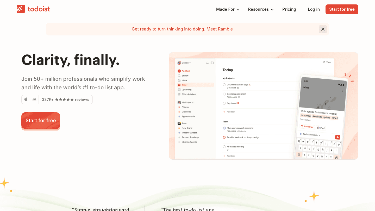 Todoist website screenshot