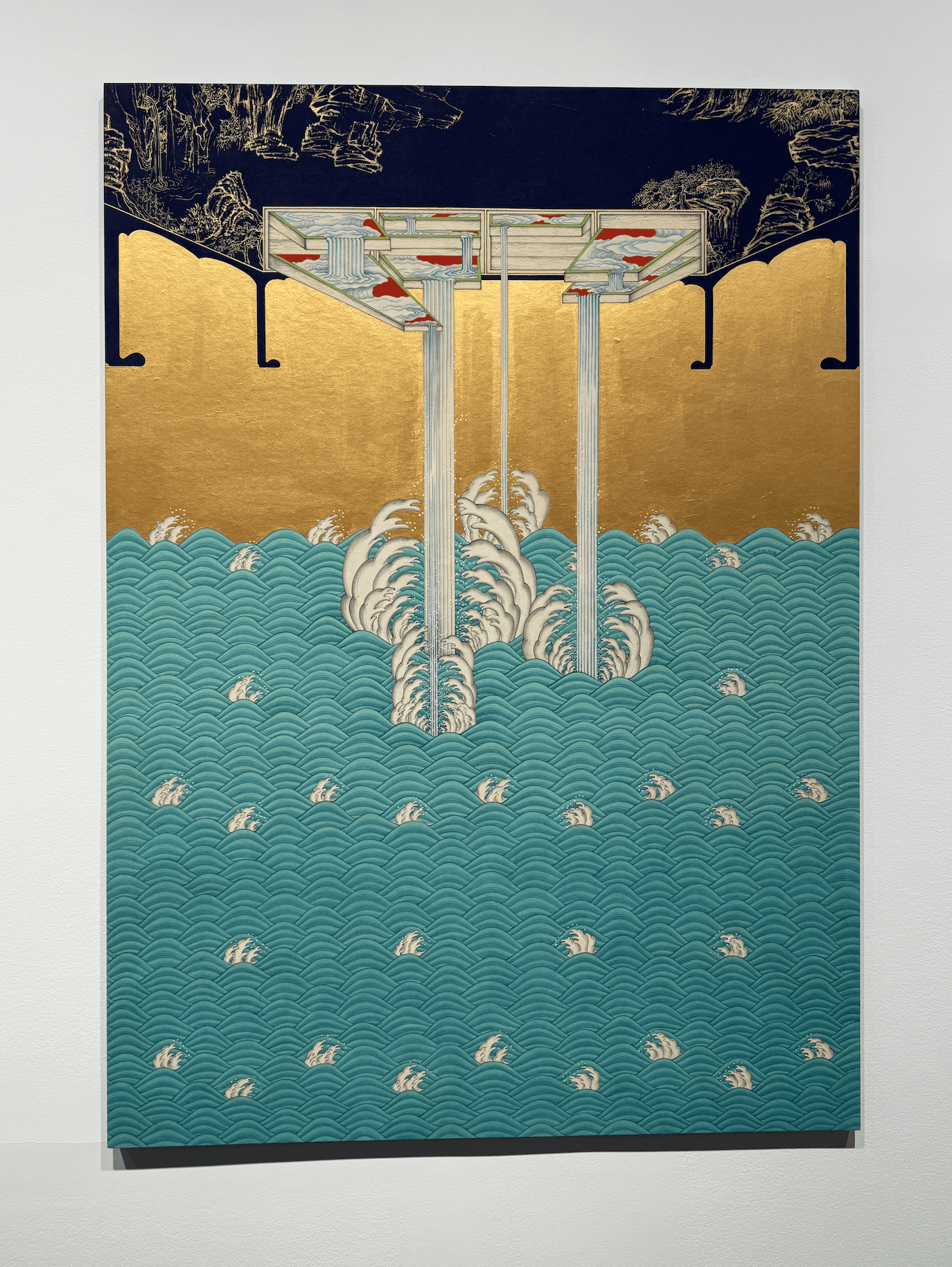 Isamu Noguchi granite sculpture with geometric incision and wooden base, The Noguchi Museum, Astoria New York