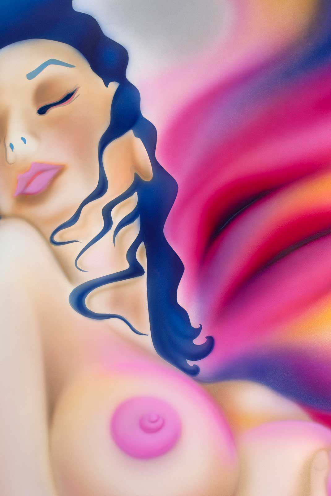 Daniela Boo retrata a "La Coca", Isabel Sarli, sobre el capot de un Porsche en la primera muestra de arte del Museo Porsche Stuttgart.