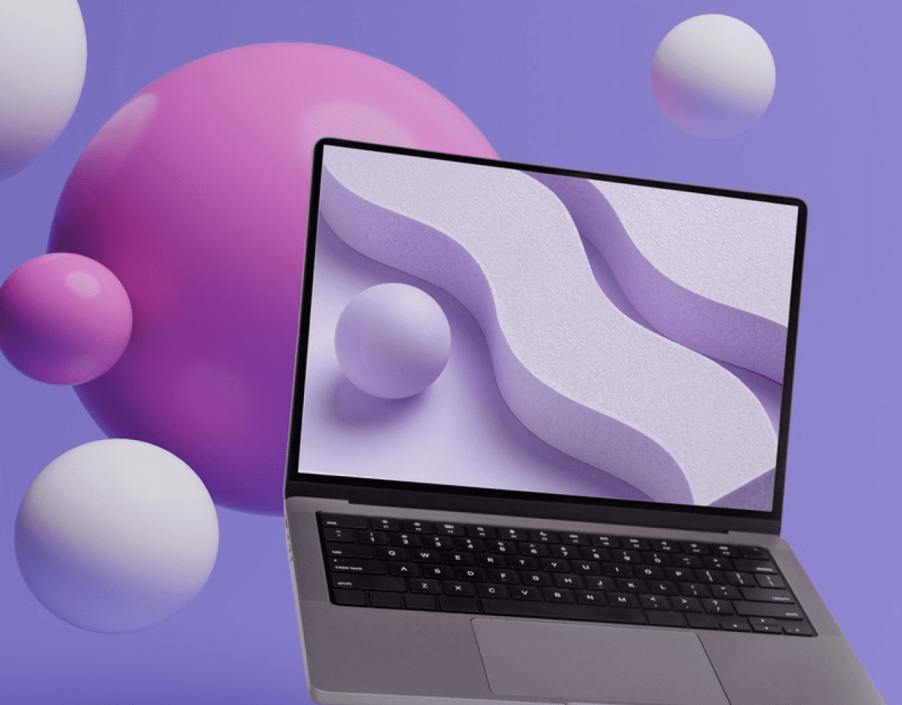 a laptop with purple background