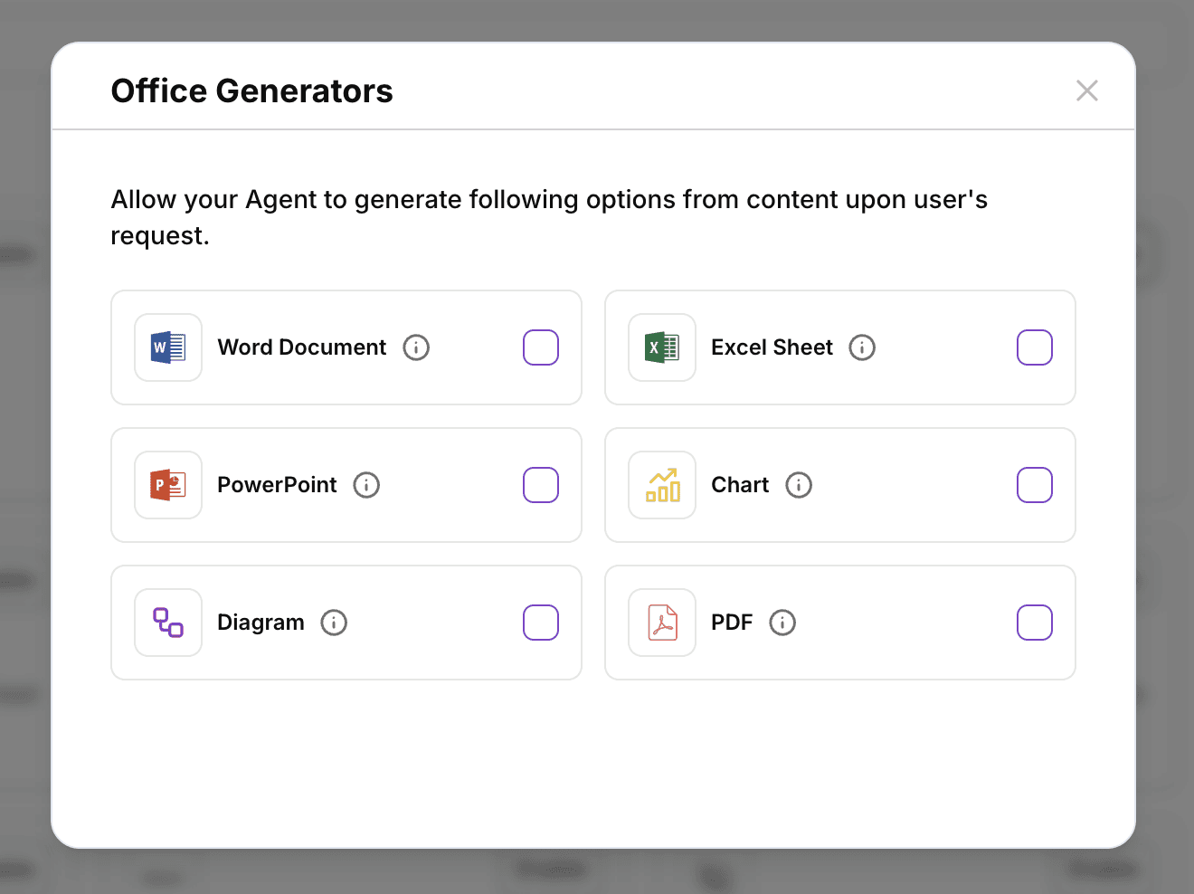 AgwntX office generators modal