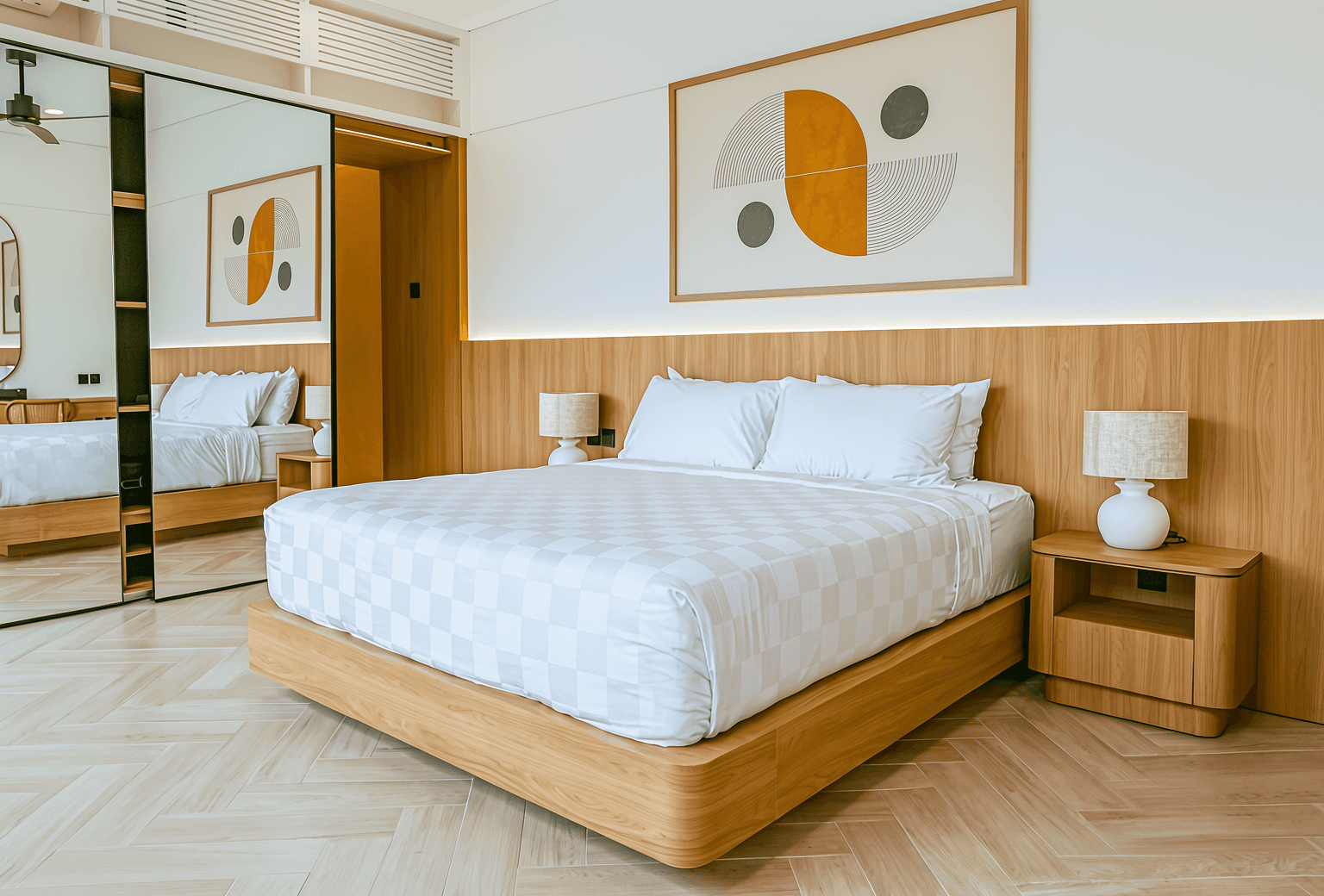 Minimalist master bedroom in a Jimbaran property. Real estate agent assistance for premium Bali investments.