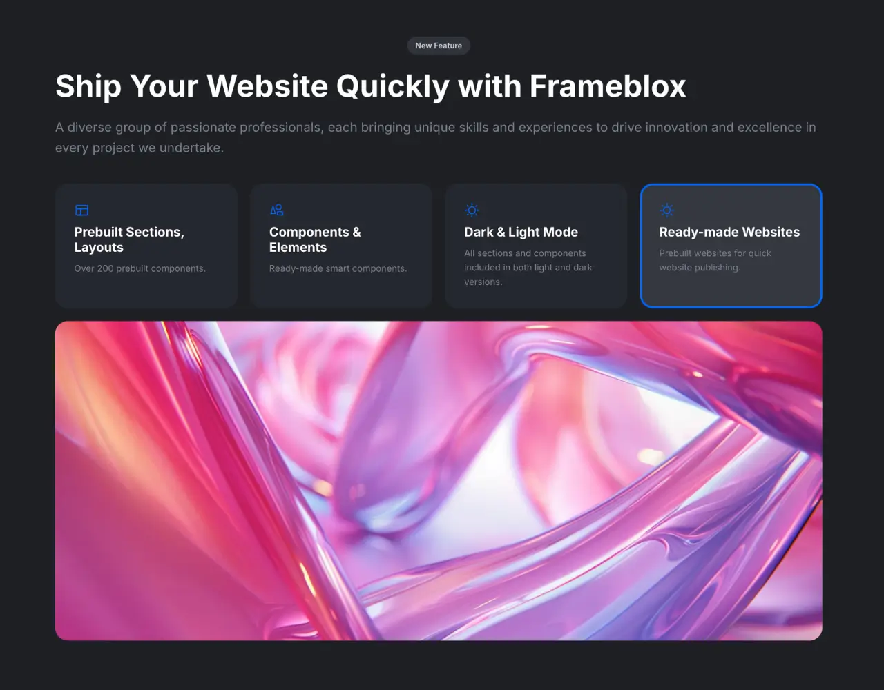 Framer Dark Features Section - Frameblox UI