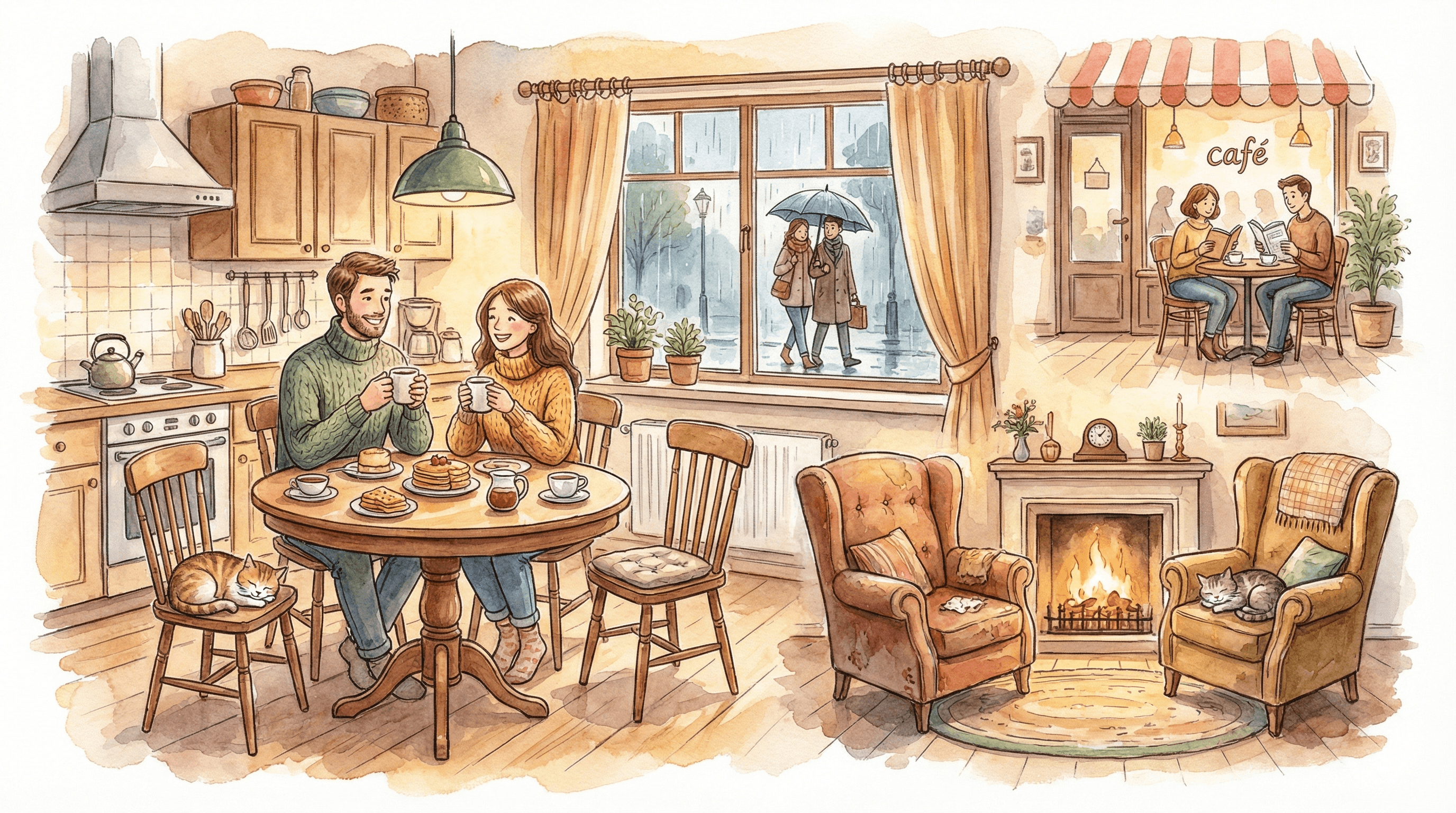 Close-up of lush, dark green leaves, some glossy and wet, against a muted background.