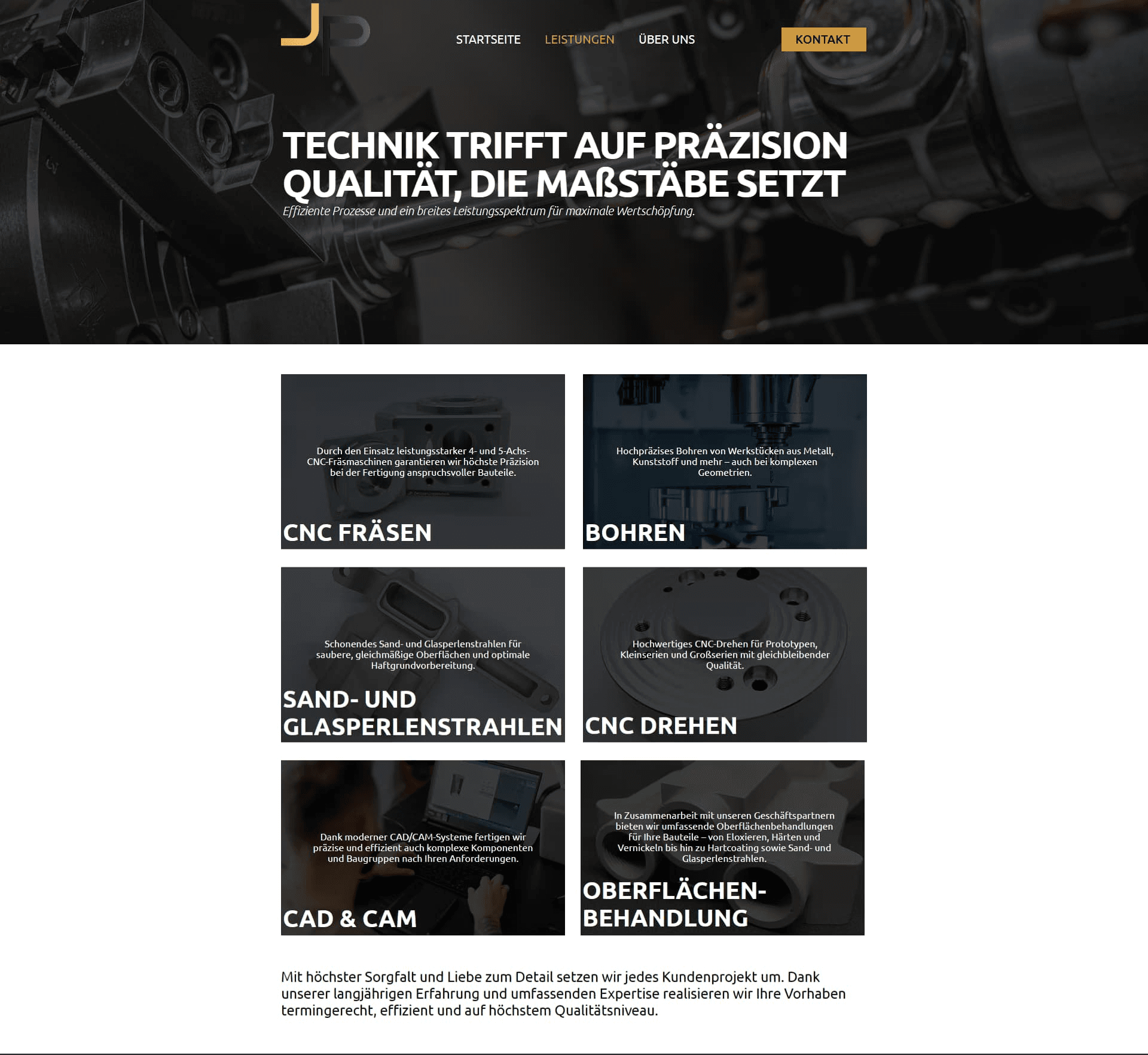 Webseite von JP Zerspanungstechnik