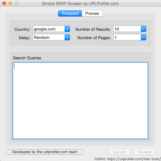 Simple SERP Scraper by URLProfiler.com