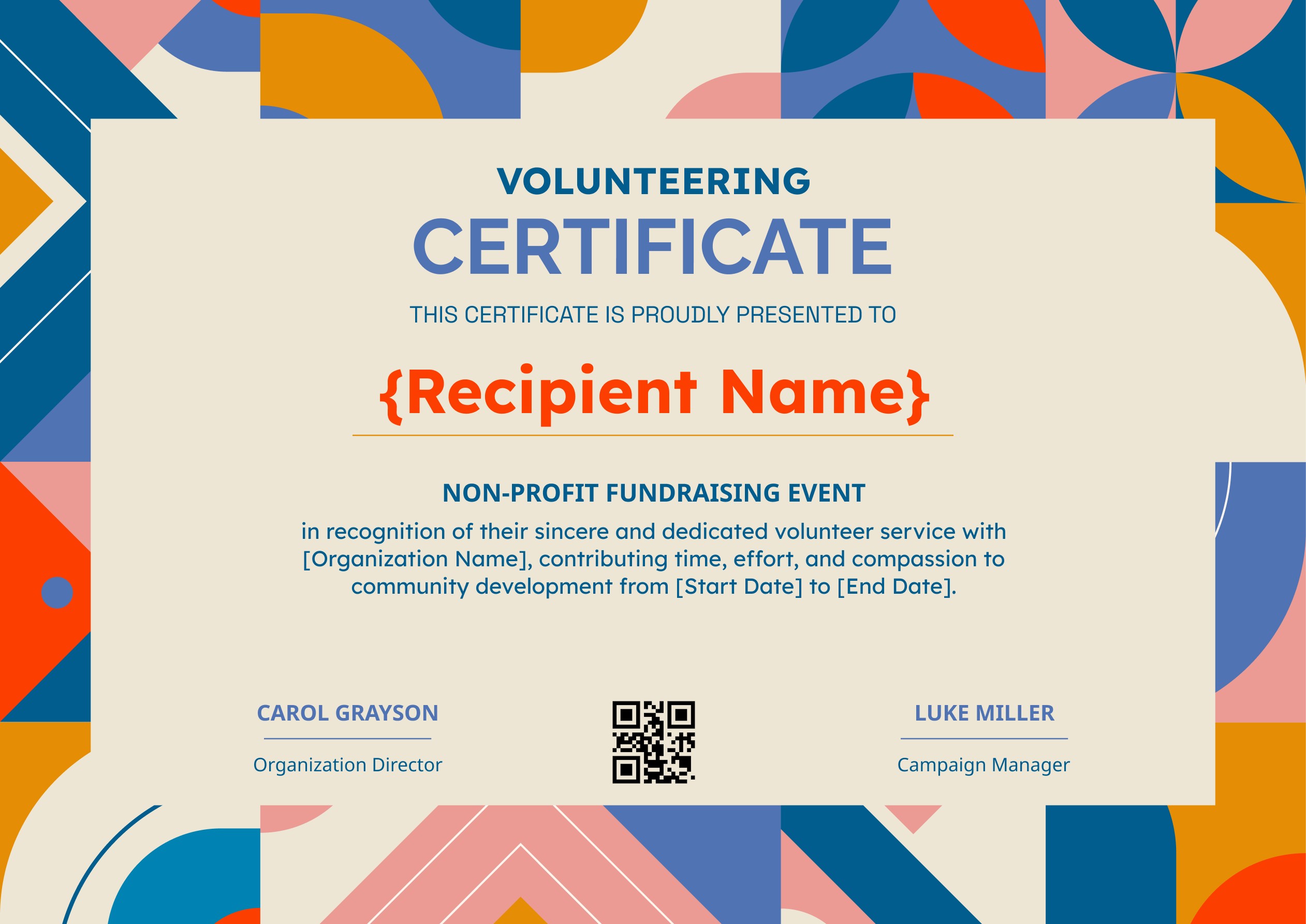 Wauld - Fun and colorful volunteering certificate template