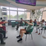 Members at Aamra Seniors Club Gurgaon taking part in group physiotherapy