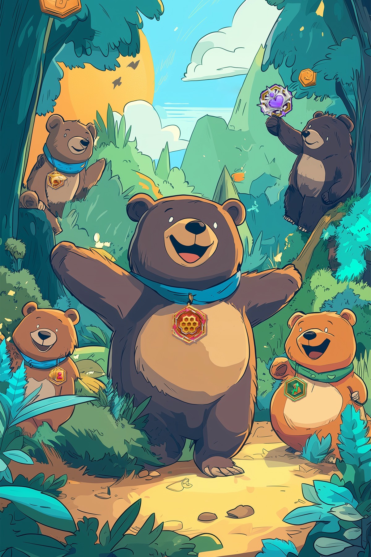 Bears rejoice in the forest wearing Honey Chat badges. The execution is low quality, but we love our designer anyway. He did the best he could with the time he had.