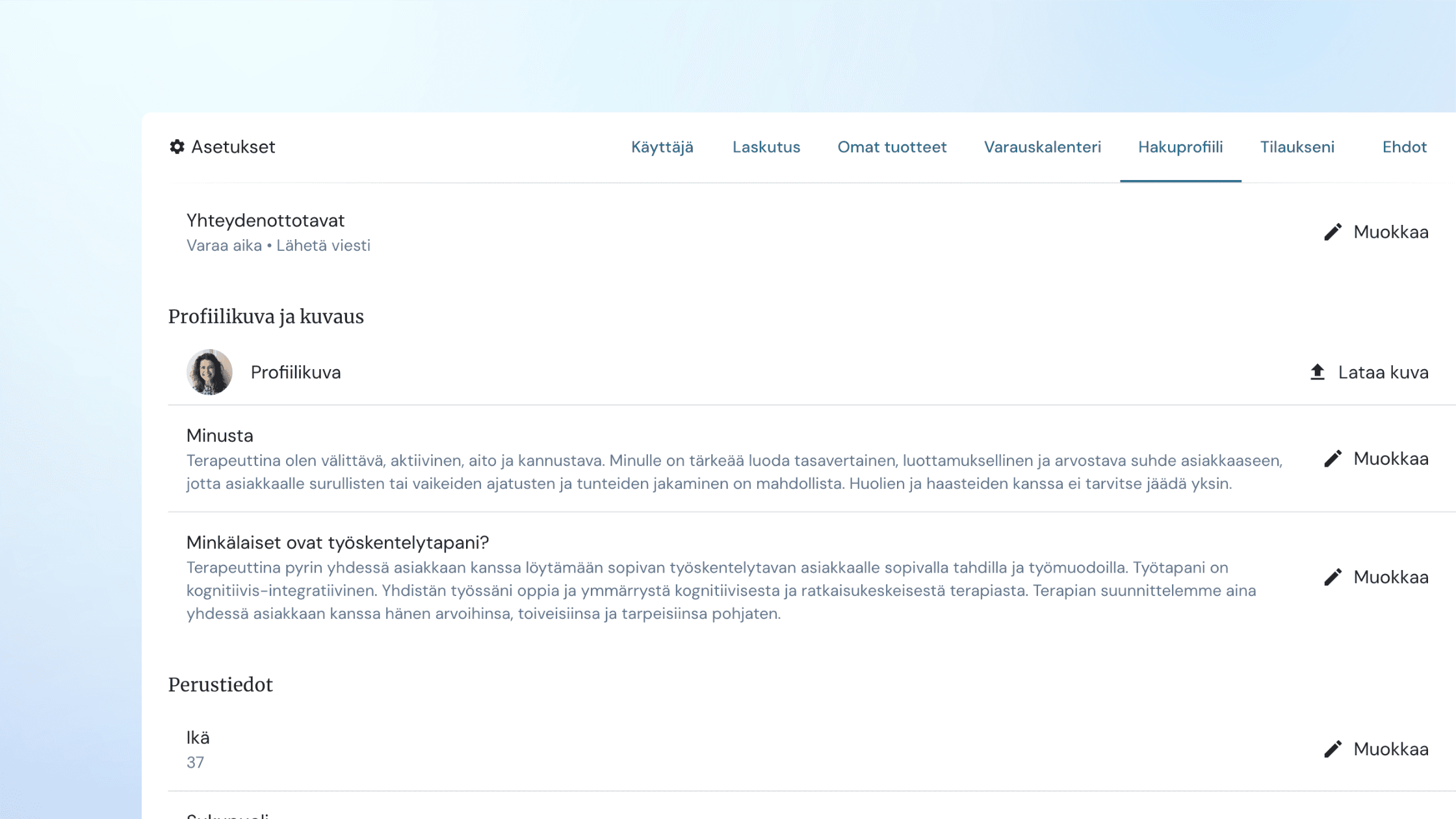 Kuva brightlifen alusta ja hakuprofiilin luomisesta - psykoterapeutin asiakashankinta