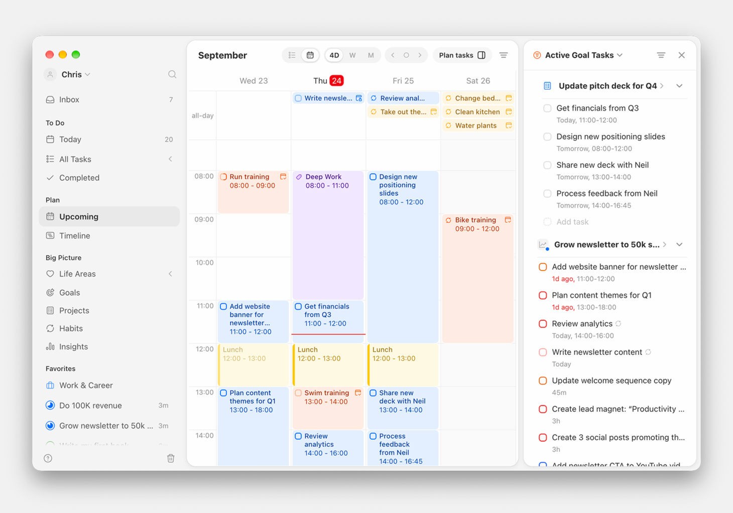 Planning the week in Upcoming