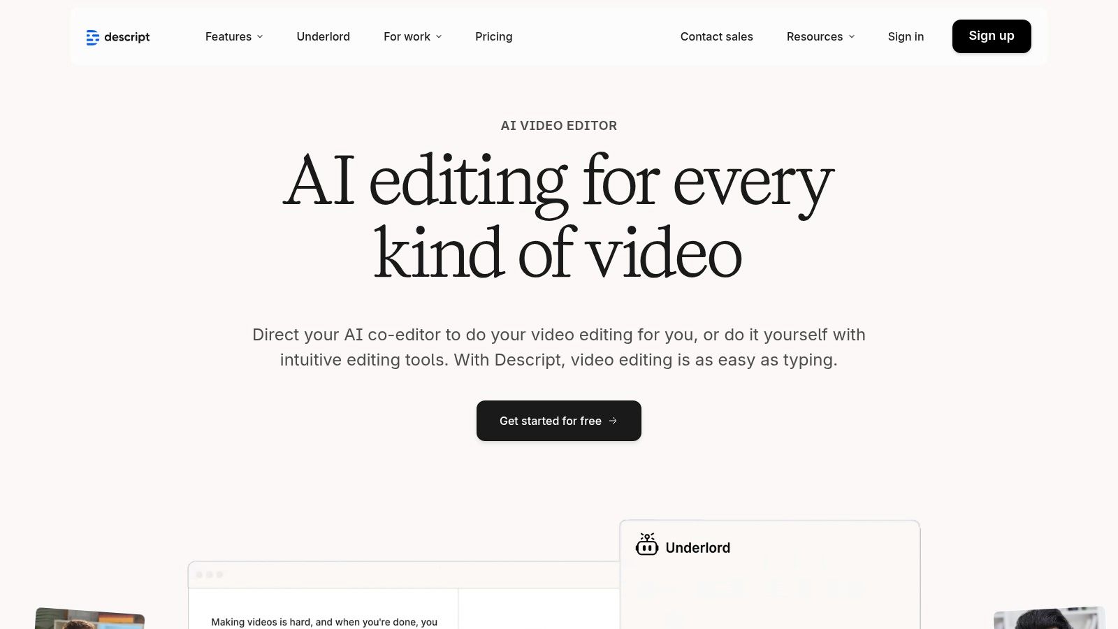 Descript's interface showing its text-based video editor.