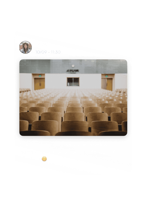 Schermata dell’app di togevent con bacheca evento e aggiornamenti condivisi, per tenere tutti informati in modo semplice e immediato.
