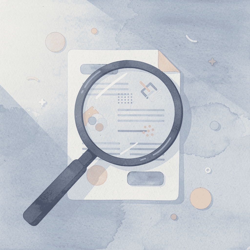 Magnifying glass examining documents showing manual review process