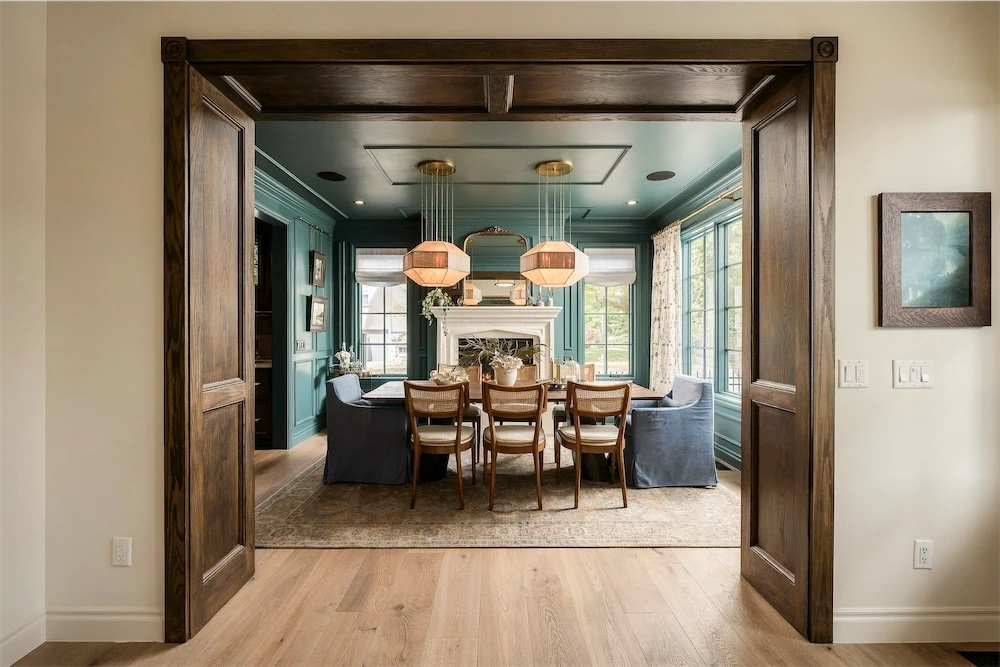 Living room at dusk at 1408 Cliffbrook Drive