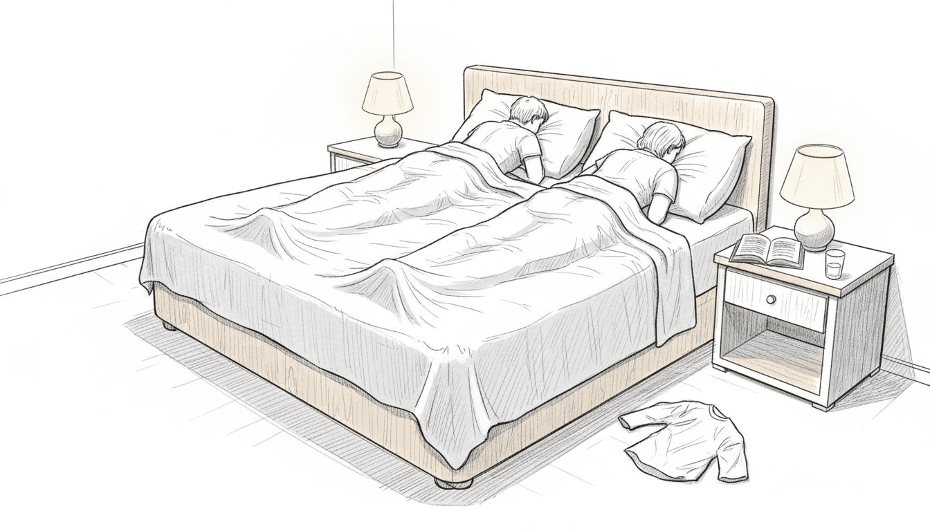 Una pareja acostada de espaldas en la cama, reflejando la distancia emocional entre ambos.