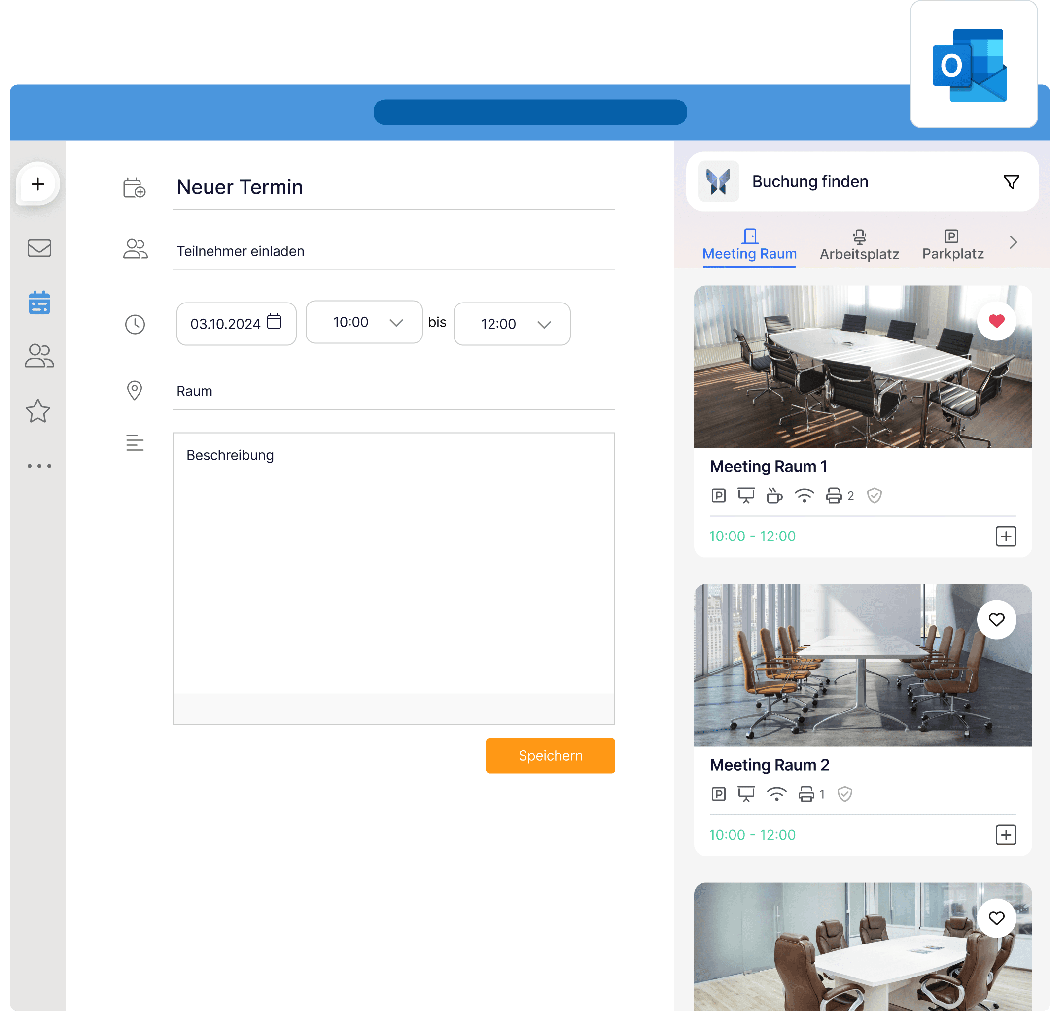 Raumbuchung über Outlook