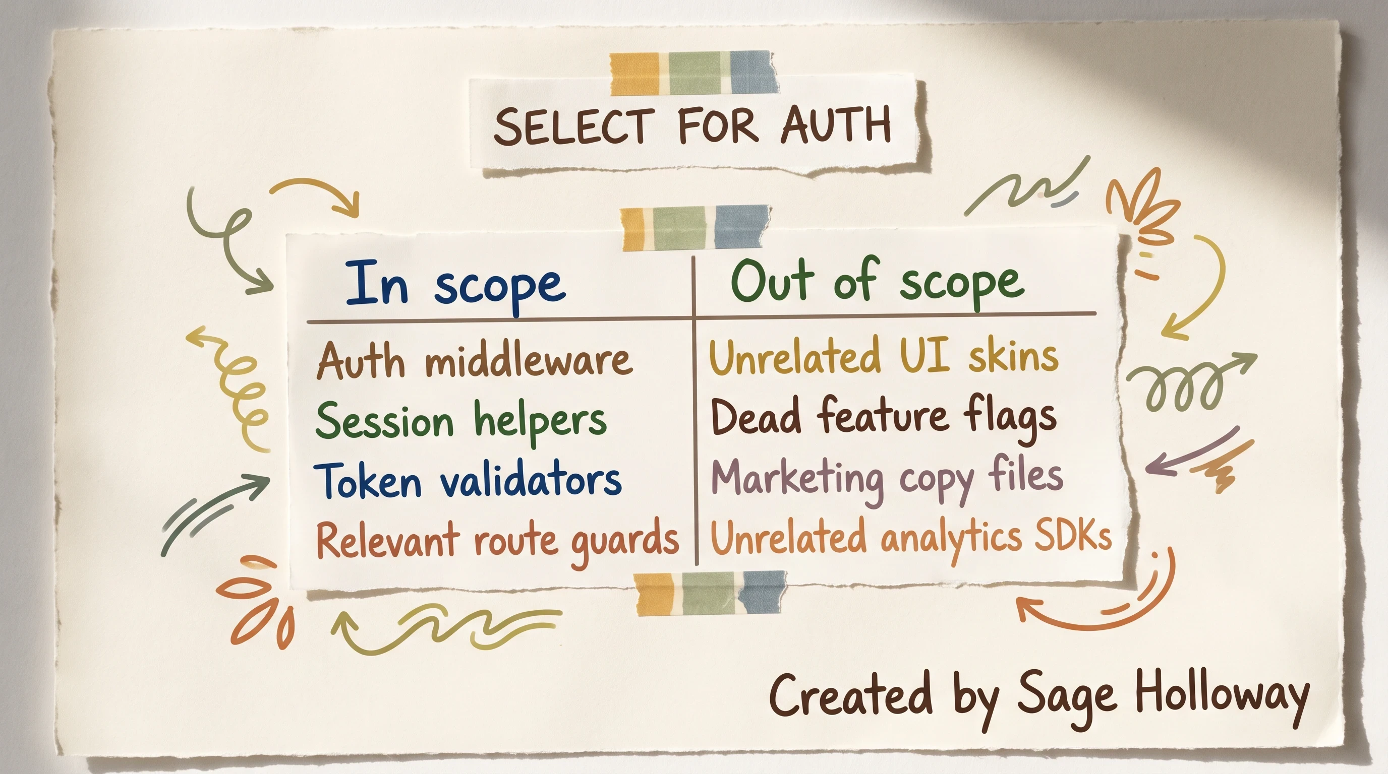 Table of files needed versus skipped for an authentication coding task