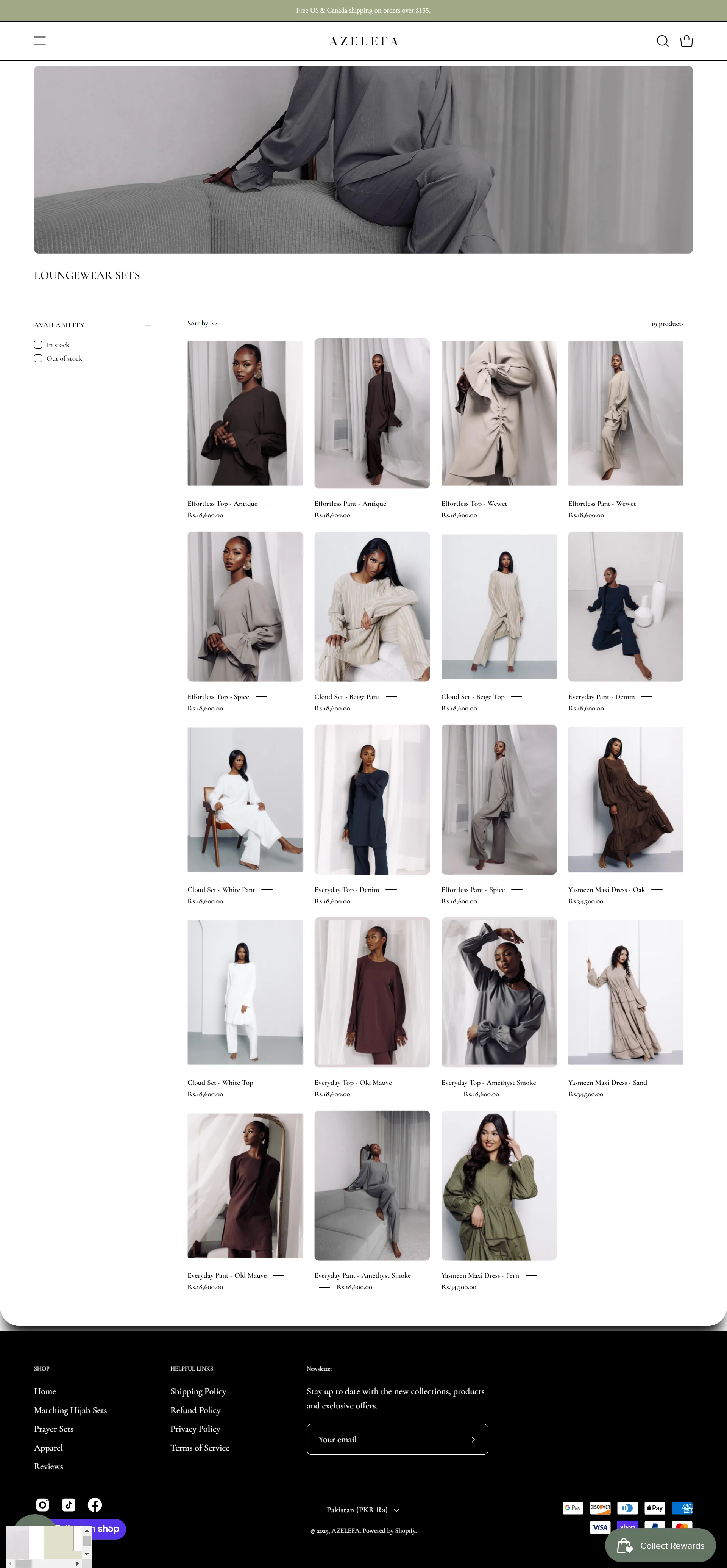 collections-loungewear-matching-sets page for azelefa website developed & designed by Dreams Agency Mississauga, Ontario