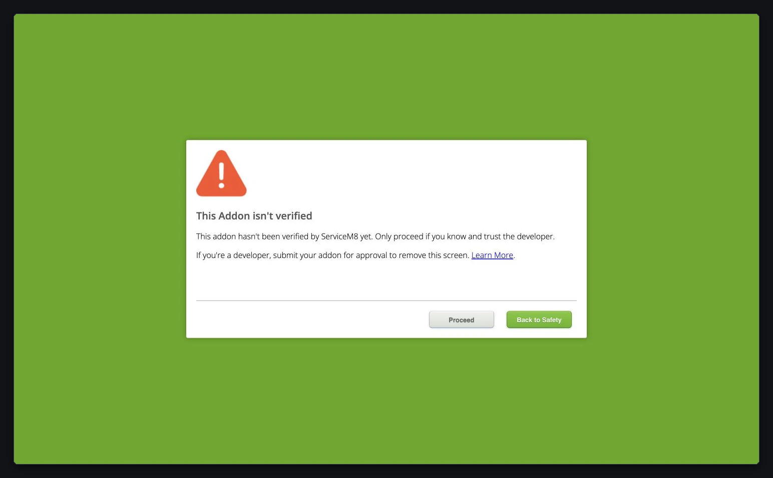 A new draft add-on can show an unverified warning