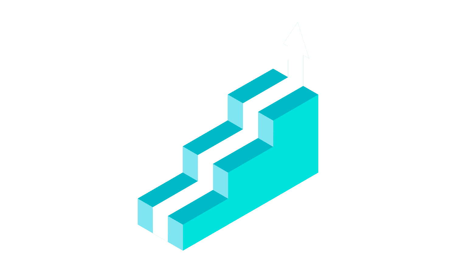 White arrow going up cubic stairs