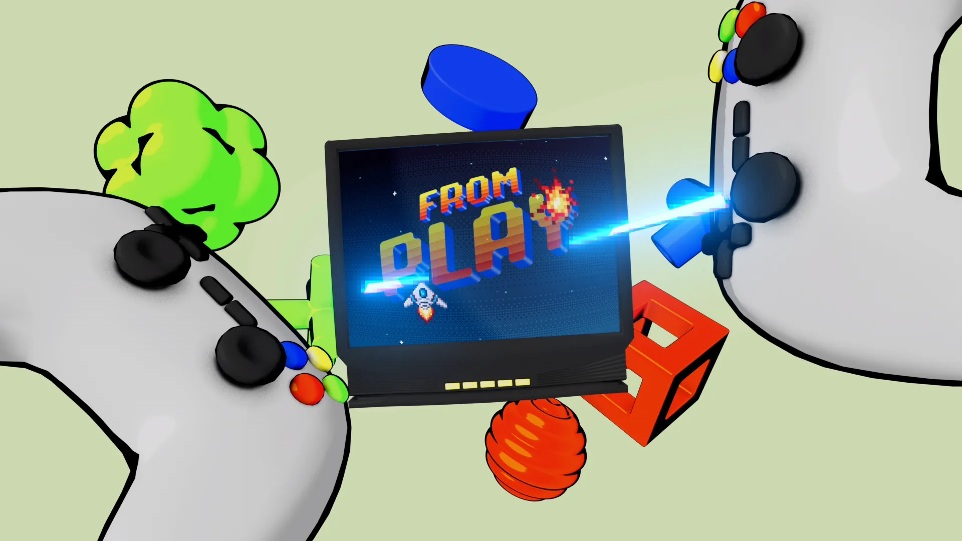 Pixel-style title screen reading ‘From Play to Pay’ with glowing retro game UI
