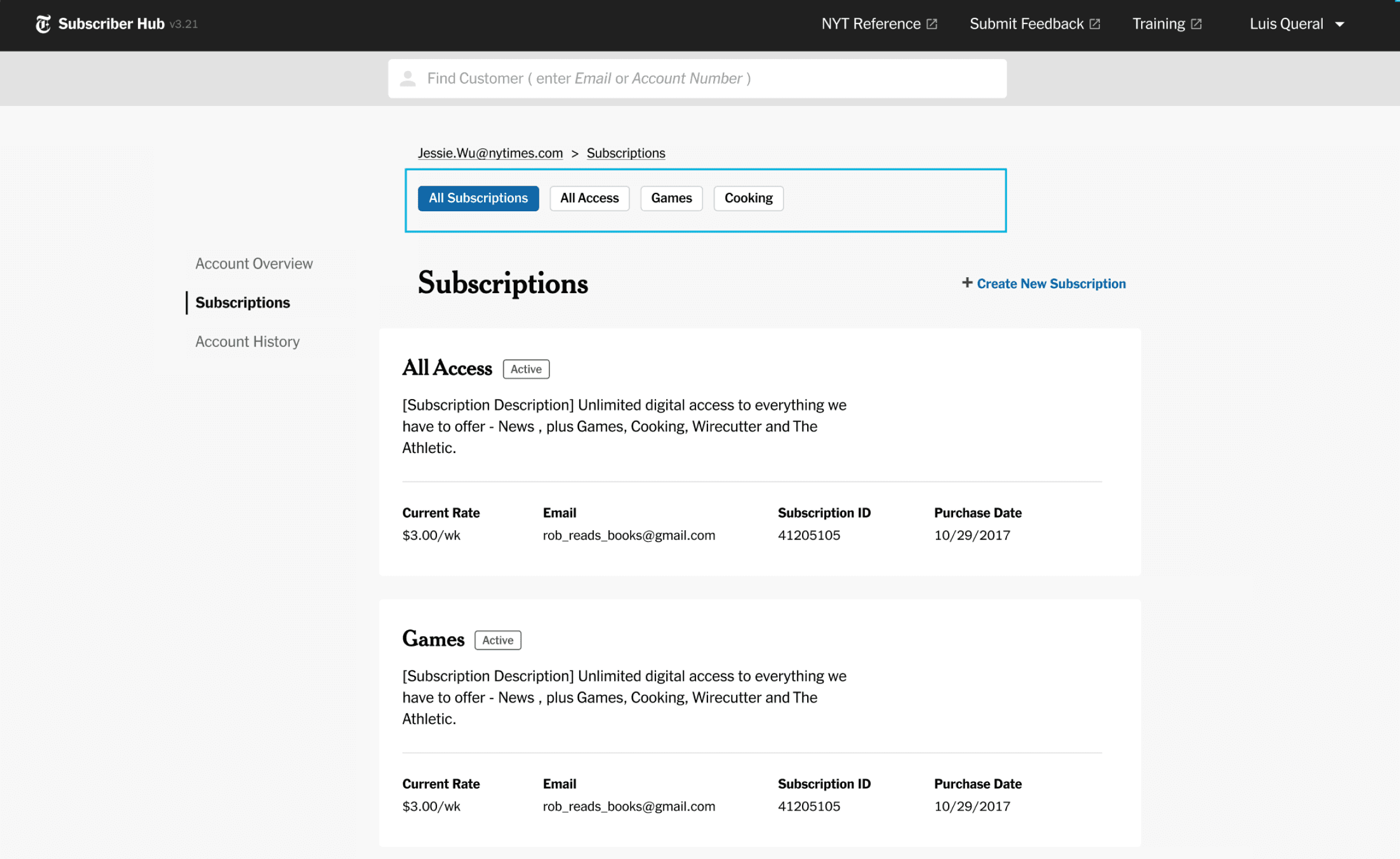 Subscriptions, subscription context filters