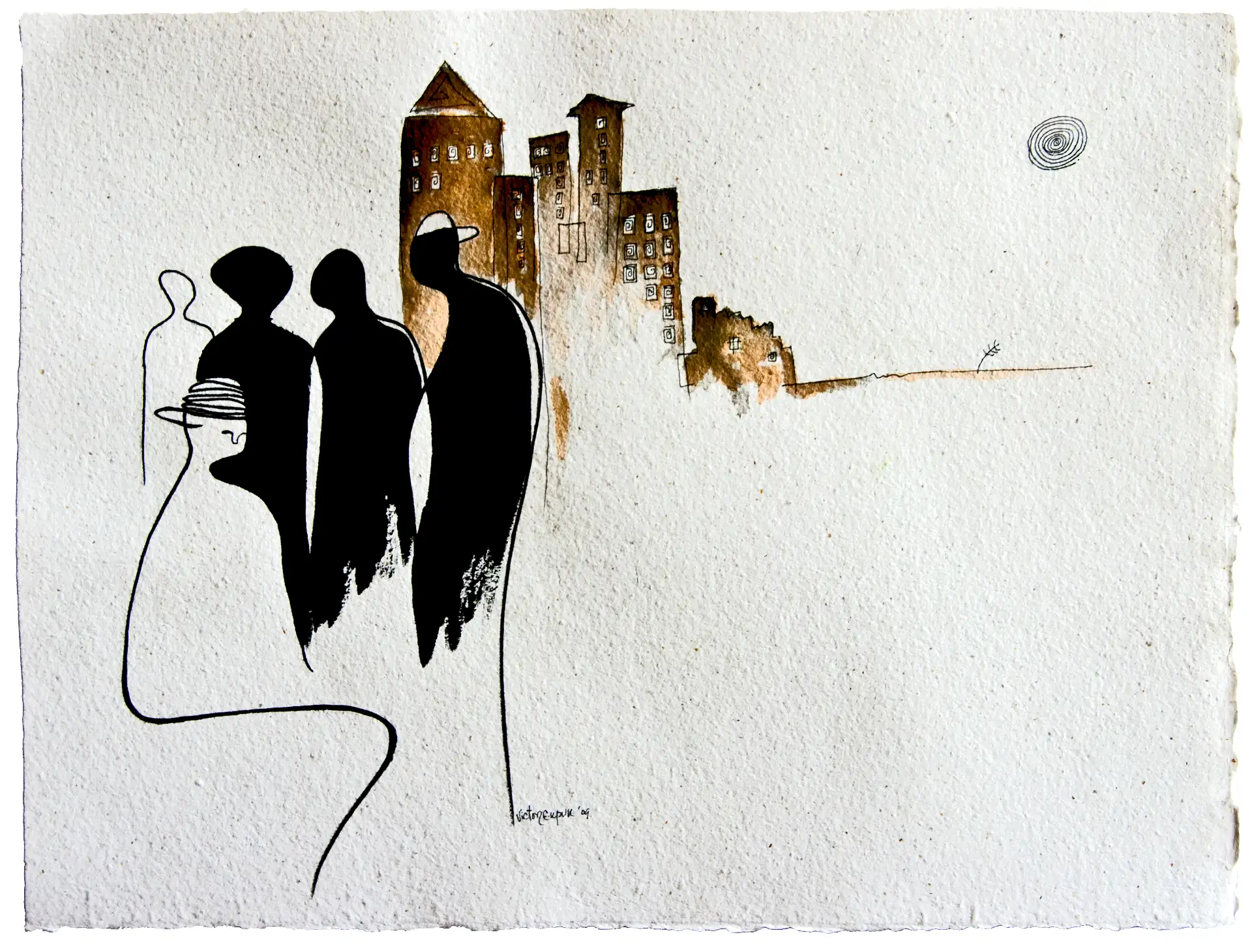 Men on the Corner
(2009). Ink on paper.
9.5 in. × 12 in.