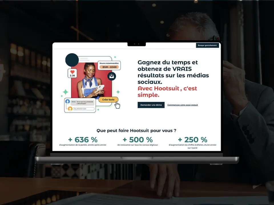 Aperçu d’une landing page moderne et optimisée, affichée sur un ordinateur pour une conversion maximale.