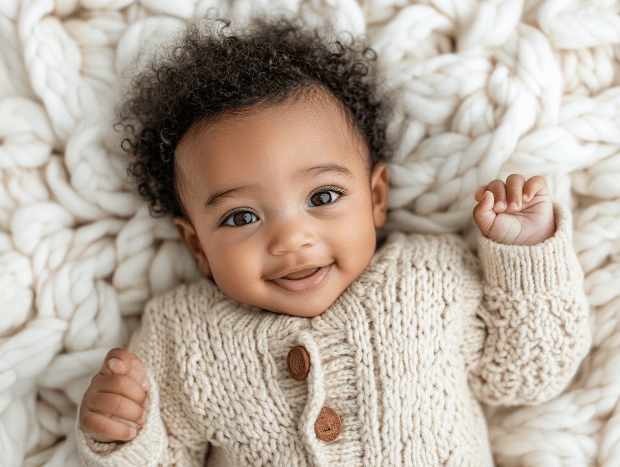 Happy baby lying in bed