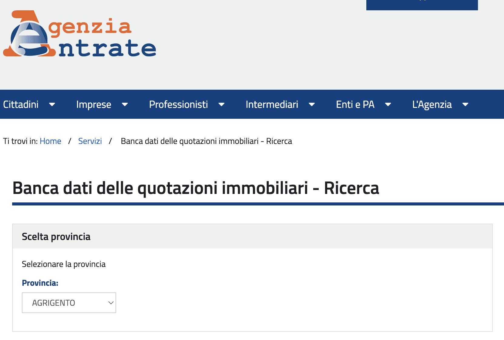 portale dell'agenzia delle entrate per le quotazioni immobiliari