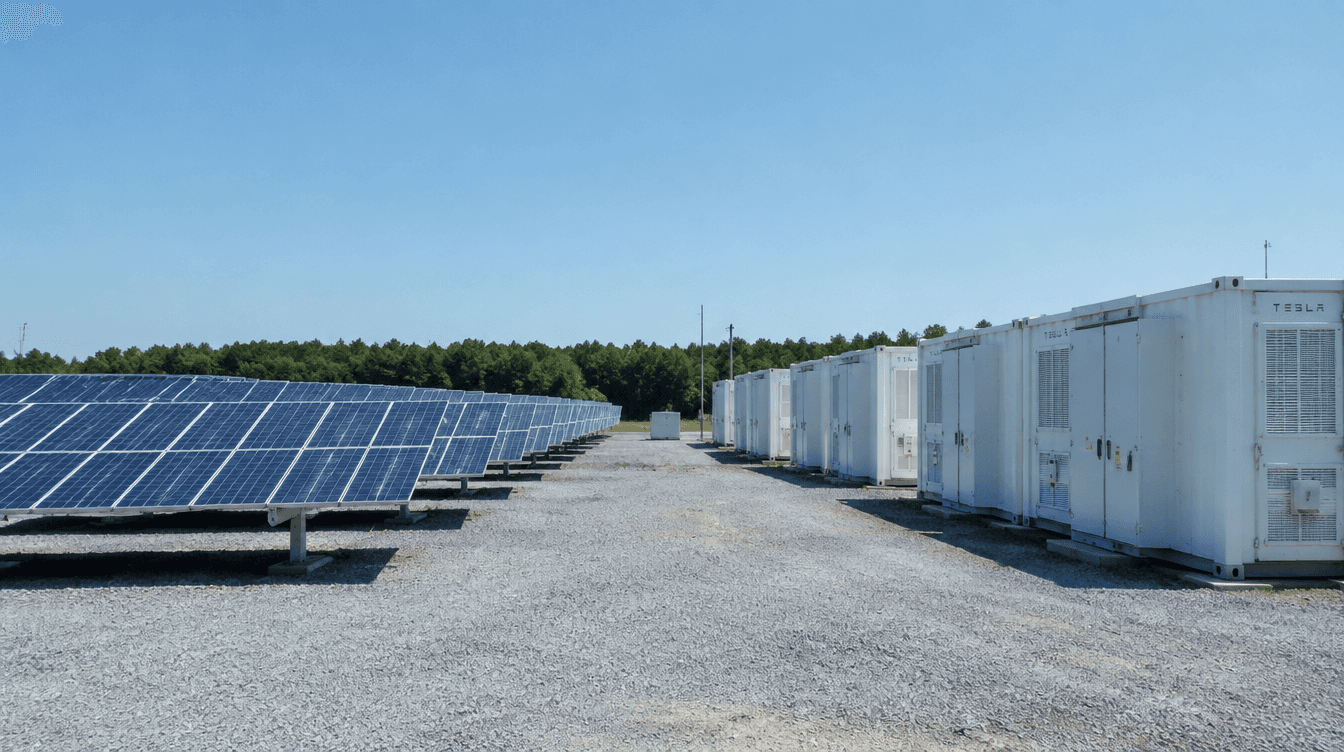 solar panels and storage in a field for commercial solar tax credit