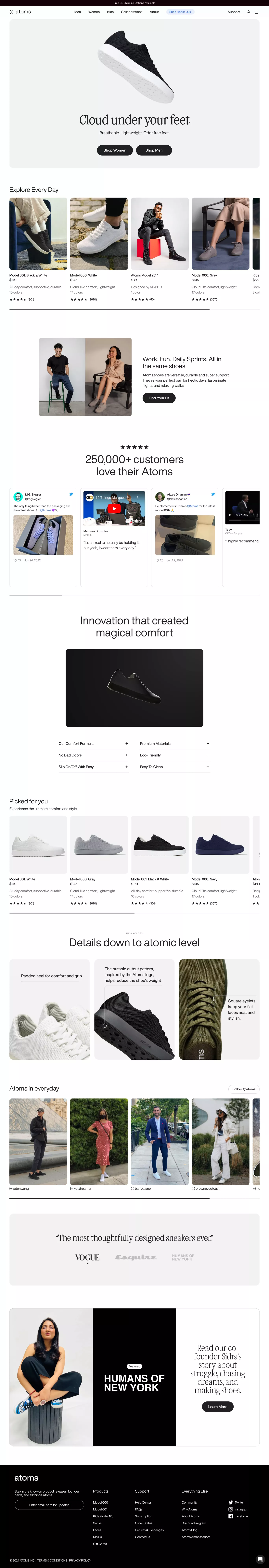 Most Comfortable Shoes for Everyday Wear ecommerce page screenshot showcasing Fashion and Ecommerce design