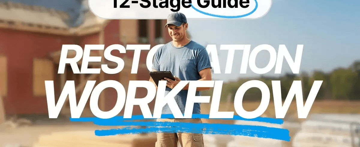 a restorer working with his tablet in front of a house