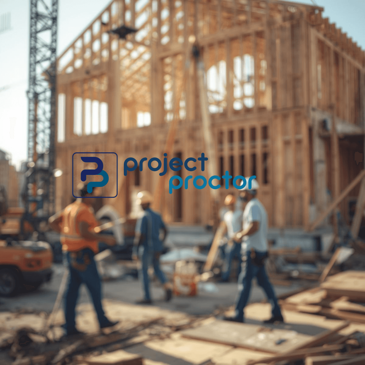 Project Proctor Logo on busy construction site that is slightly blurred