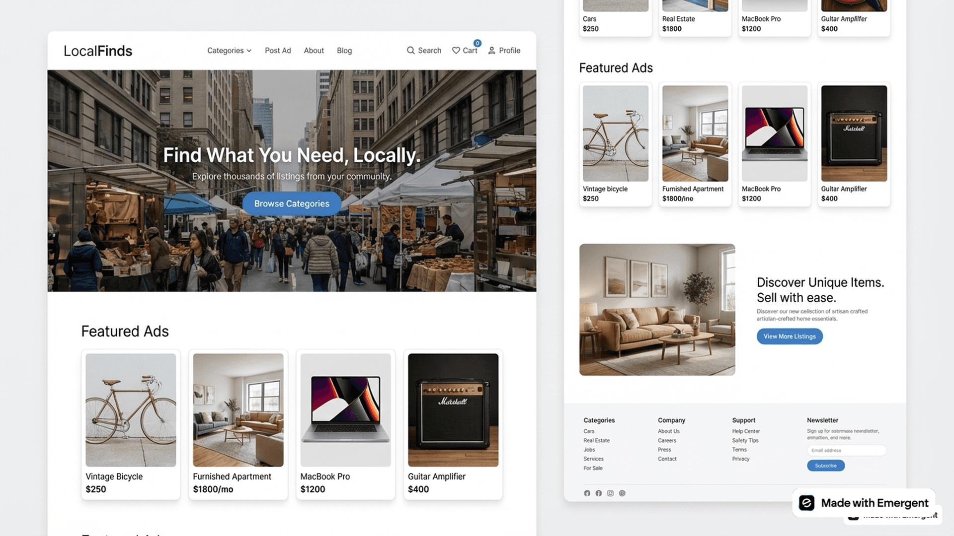 Classified ads website made with emergent