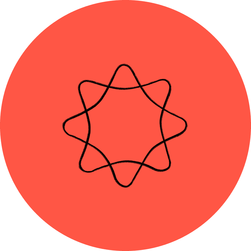 Measurable Impact logo featuring a black abstract star-like loop symbol on a red-orange circle background.