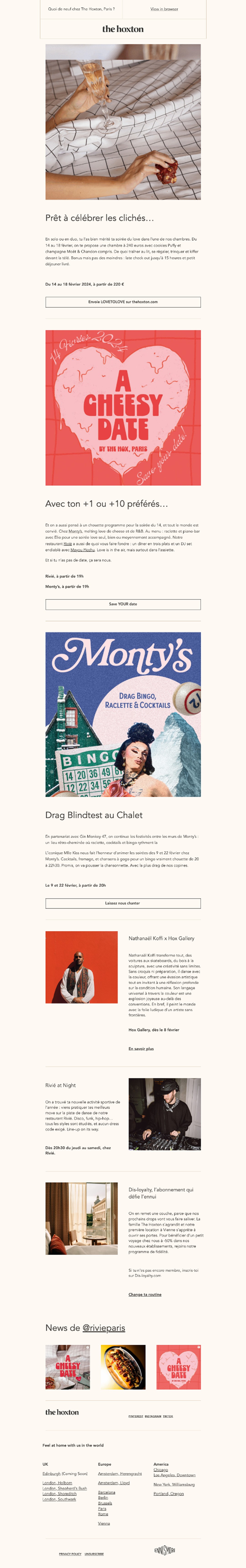 newsletter pour les hotels hoxton