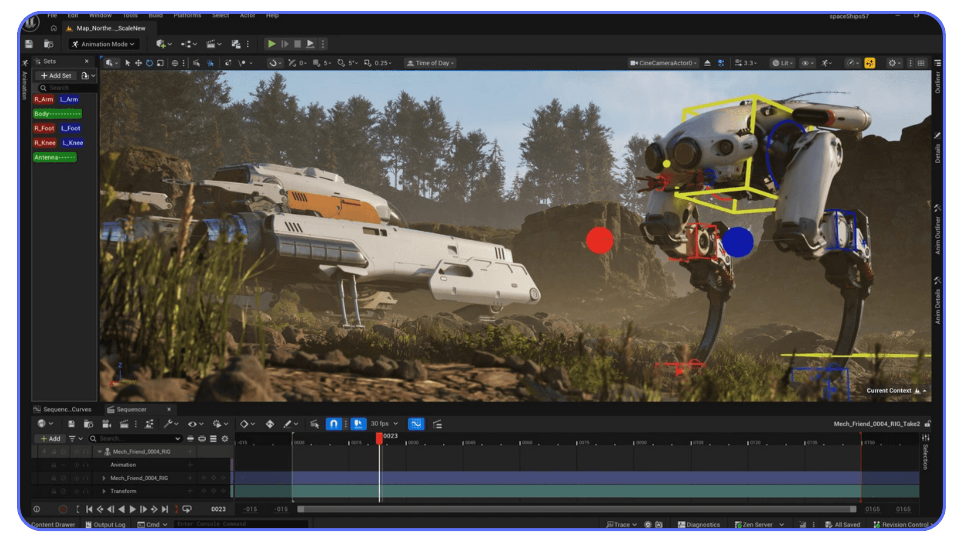 Animating a robotic character and vehicle inside Unreal Engine editor