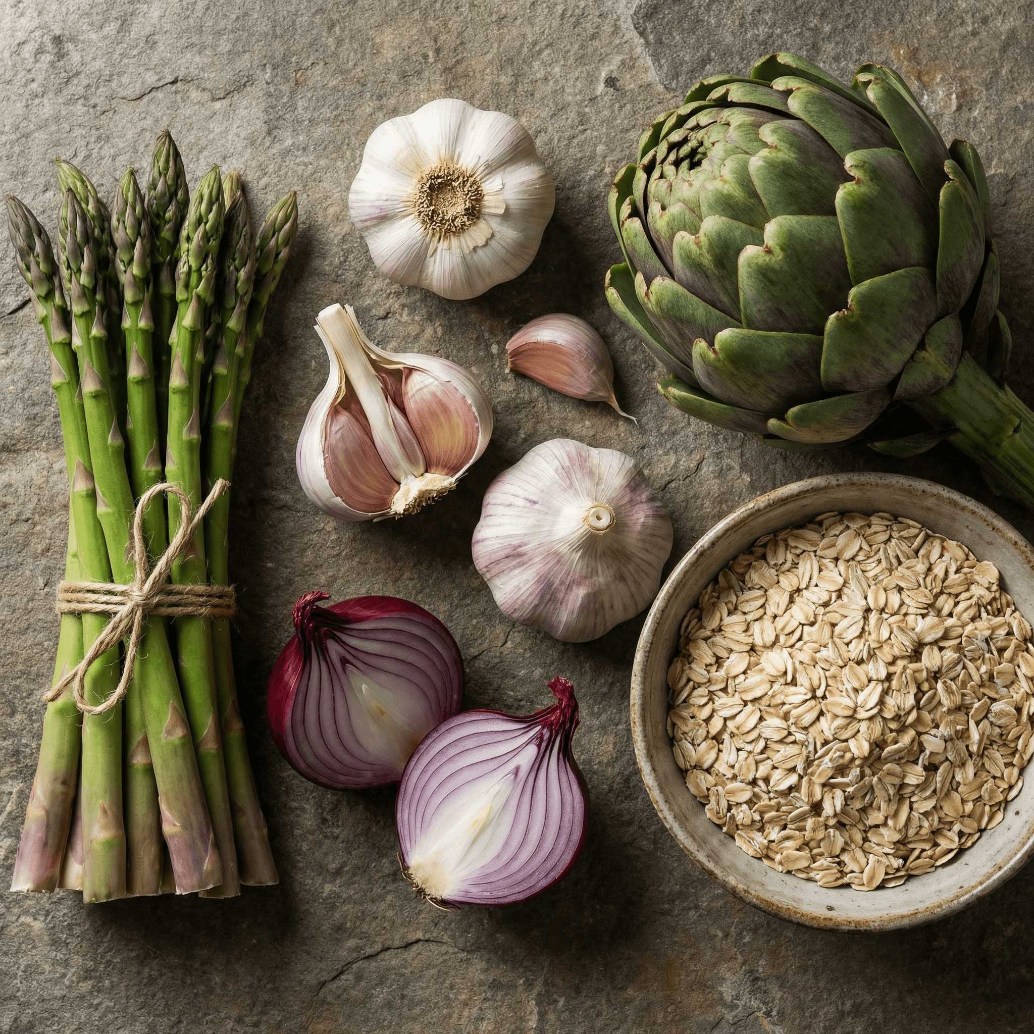 Gros plan sur des légumineuses et céréales complètes, sources de fibres essentielles pour la production d'acides gras à chaîne courte (AGCC).